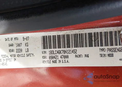 2008 Dodge Avenger Se из США, поврежденный, VIN 1B3LC46K78N121452